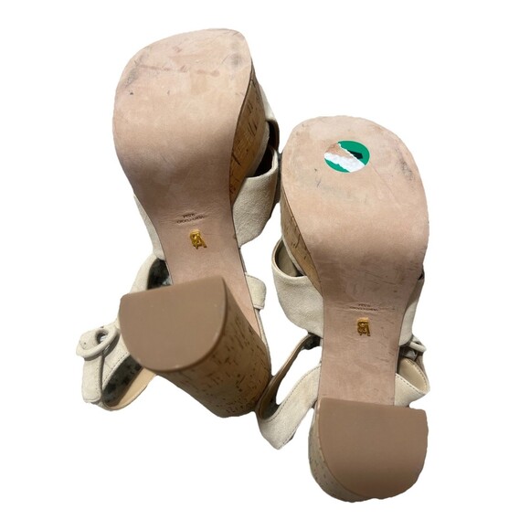 Veronica Beard Lucille  Heeled Sandals NEW Cork Platform Ecru Suede Strap Sz 9.5 - Picture 10 of 13